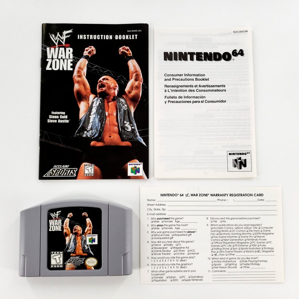 WWF War Zone (Nintendo 64, 1998) Authentic w/ Manual & Reg Card Tested & Works